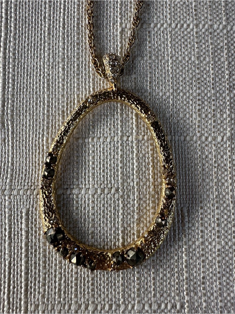 Alexis Bittar Gold Textured Open Oval Necklace with Faceted Accents